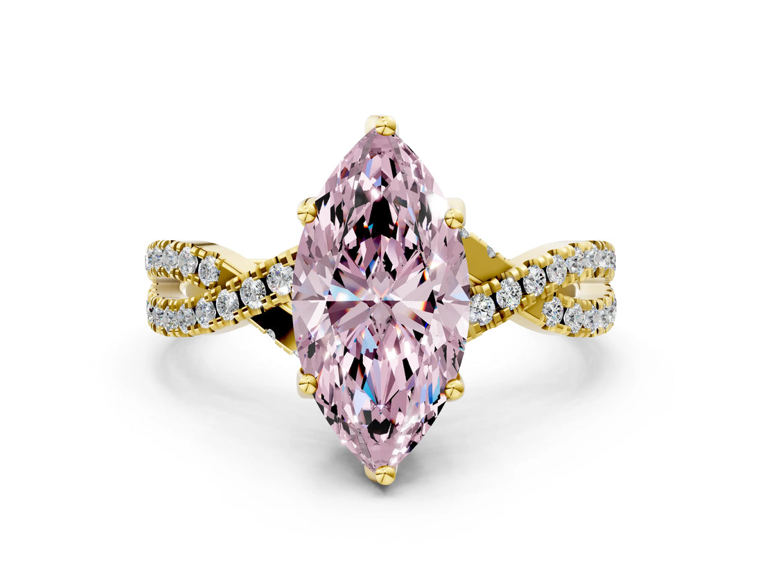 Yellow gold Fancy Pink Marquise Cut Solitaire Twist Pave Diamond Engagement Ring with Prong Setting_36
