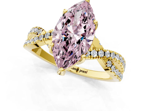Yellow gold Fancy Pink Marquise Cut Solitaire Twist Pave Diamond Engagement Ring with Prong Setting_37