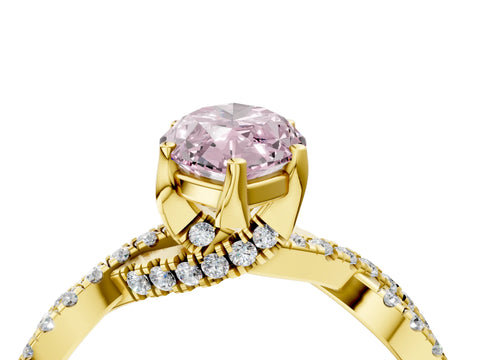 Yellow gold Fancy Pink Marquise Cut Solitaire Twist Pave Diamond Engagement Ring with Prong Setting_4