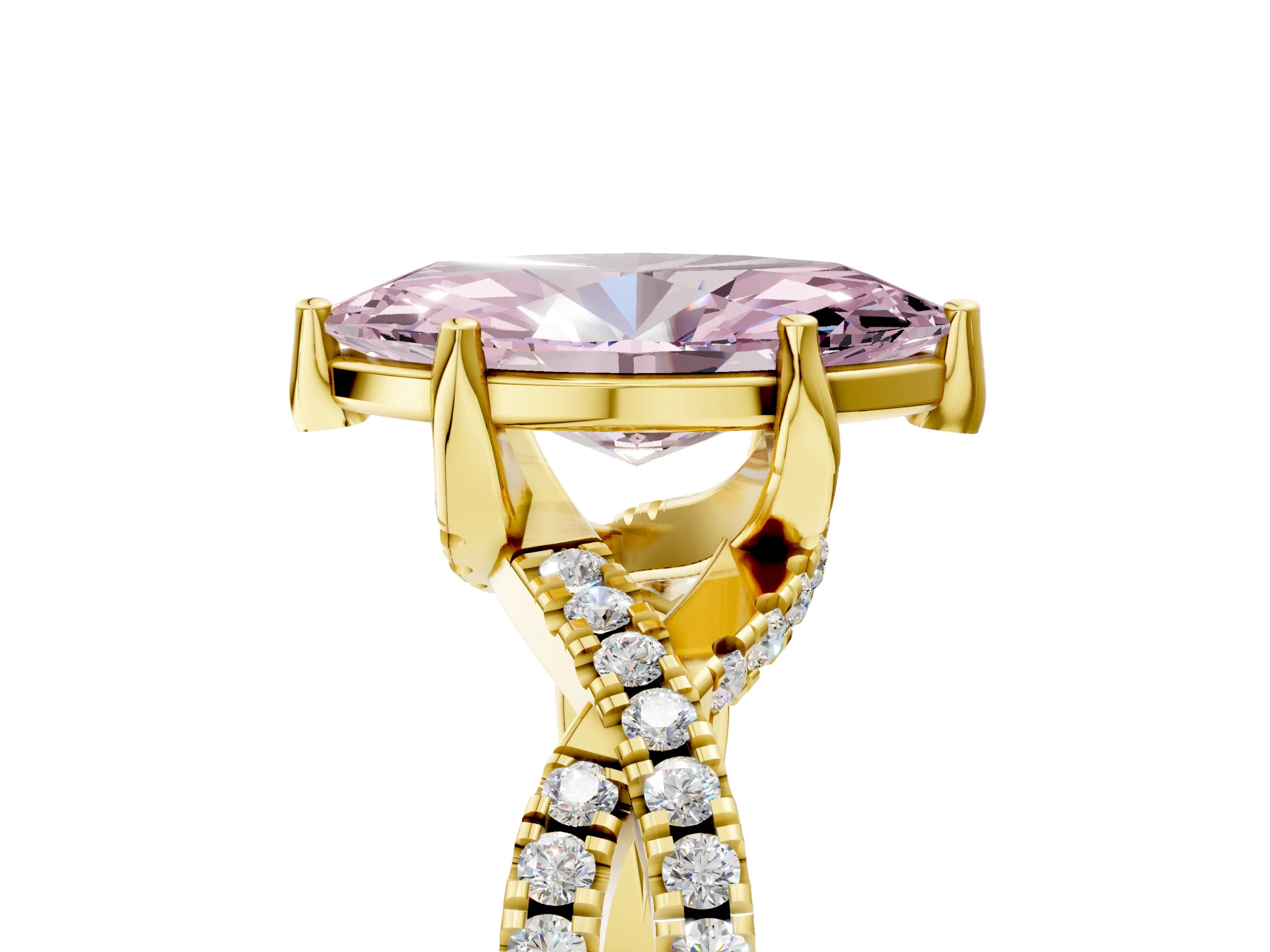 Yellow gold Fancy Pink Marquise Cut Solitaire Twist Pave Diamond Engagement Ring with Prong Setting_5