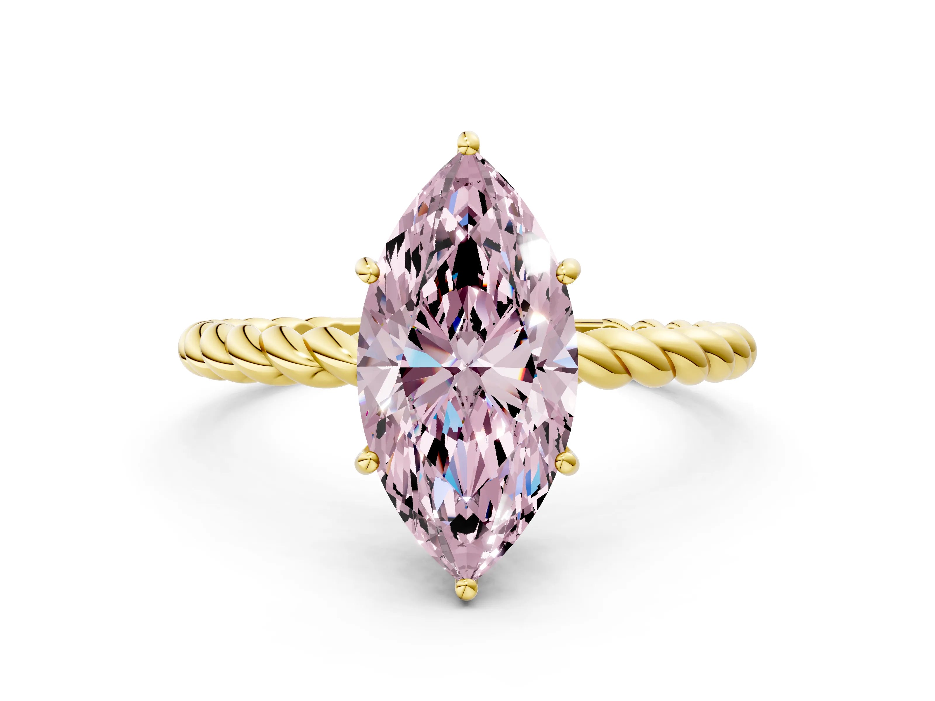Yellow gold Fancy Pink Marquise Cut Solitaire Twisted Band 4-Prong Ring
