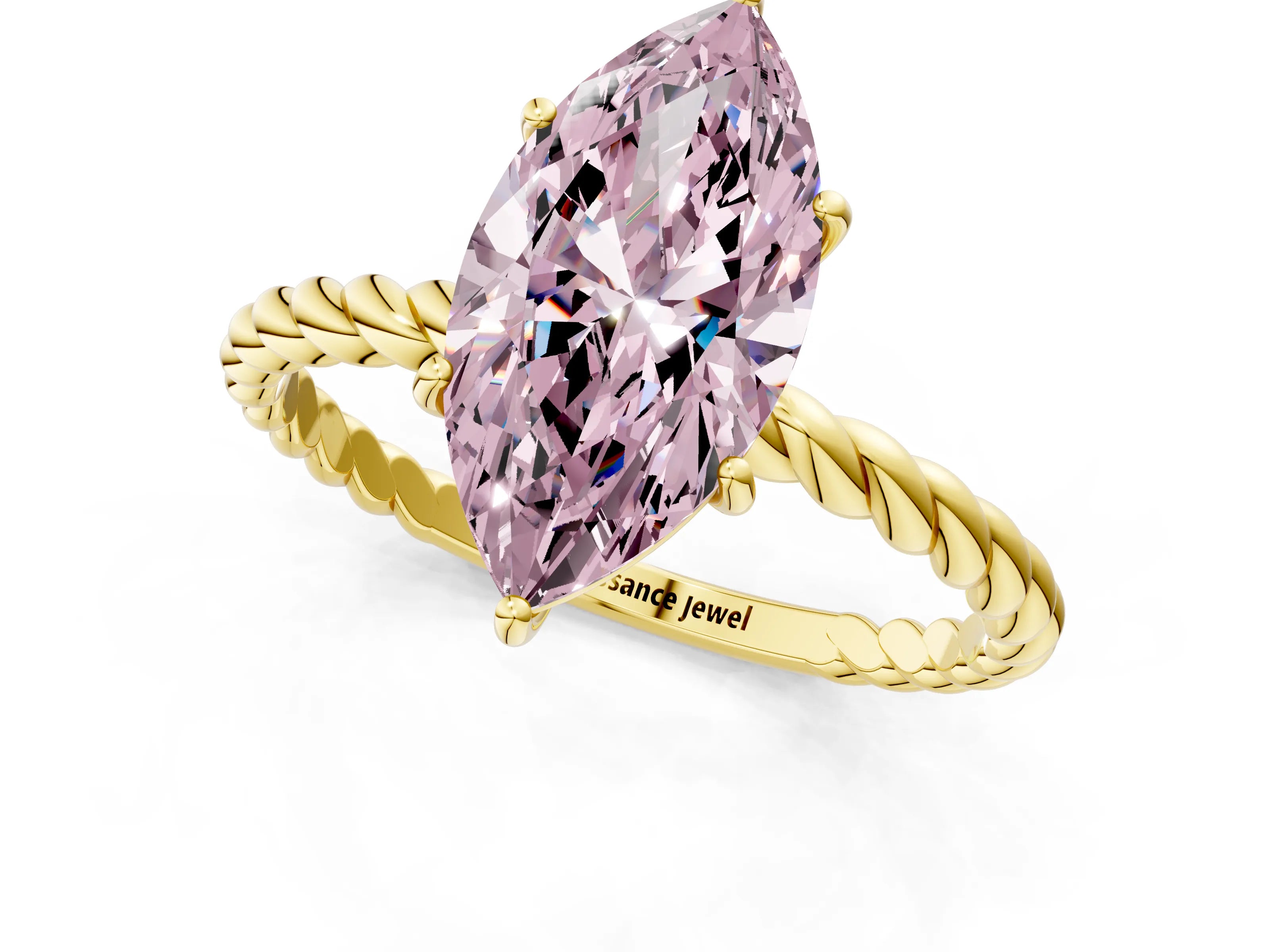 Yellow gold Fancy Pink Marquise Cut Solitaire Twisted Band 4-Prong Ring_1