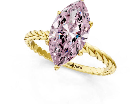 Yellow gold Fancy Pink Marquise Cut Solitaire Twisted Band 4-Prong Ring_1