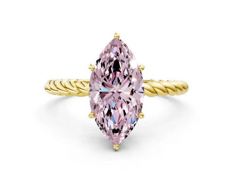 Yellow gold Fancy Pink Marquise Cut Solitaire Twisted Band 4-Prong Ring