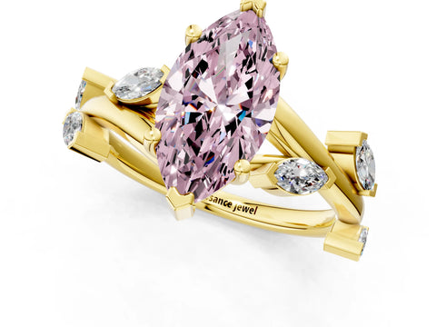 Yellow gold Fancy Pink Marquise Cut Solitaire Twisted Band Marquise Accent Prong Setting Ring_1