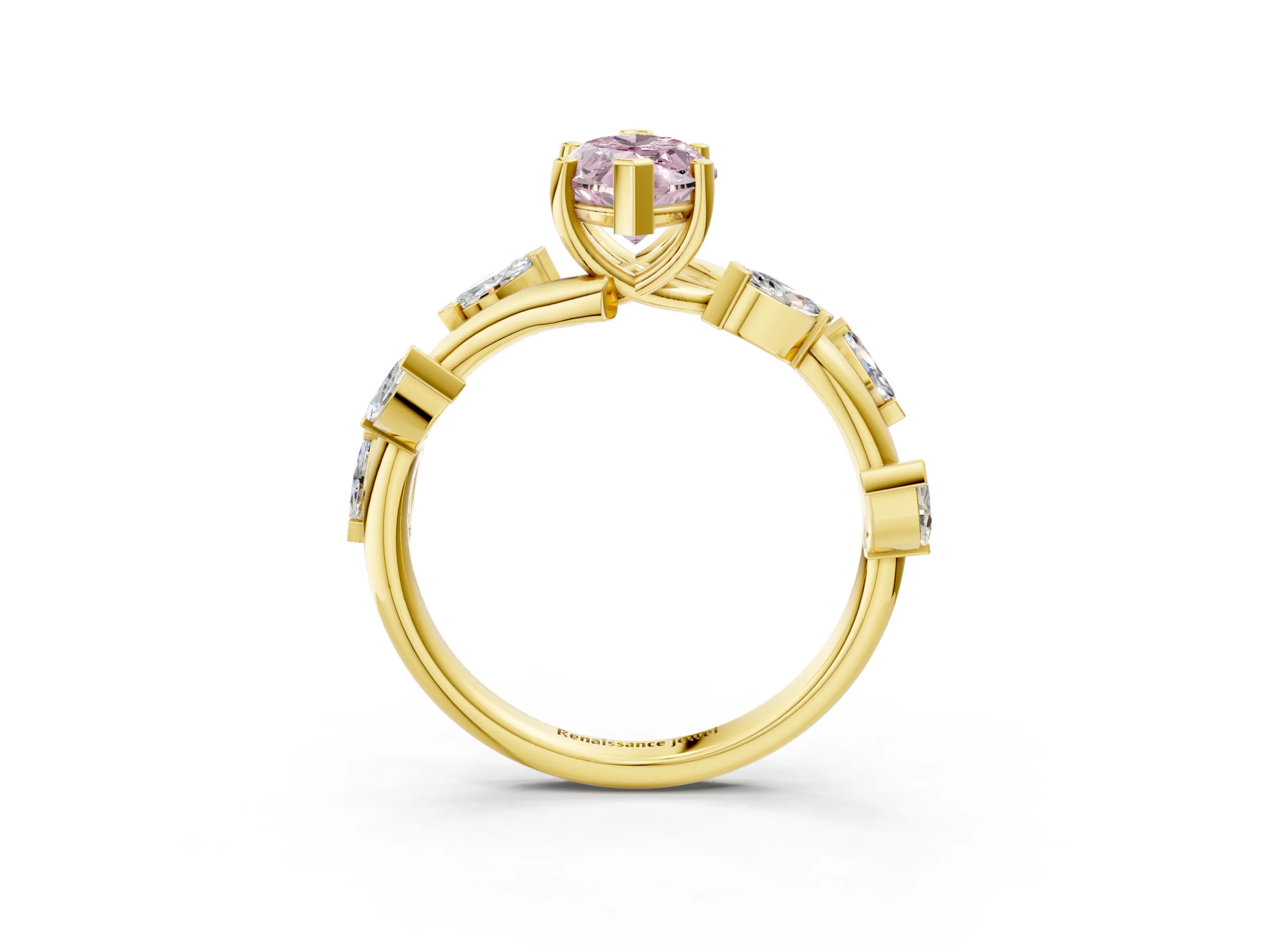 Yellow gold Fancy Pink Marquise Cut Solitaire Twisted Band Marquise Accent Prong Setting Ring_3