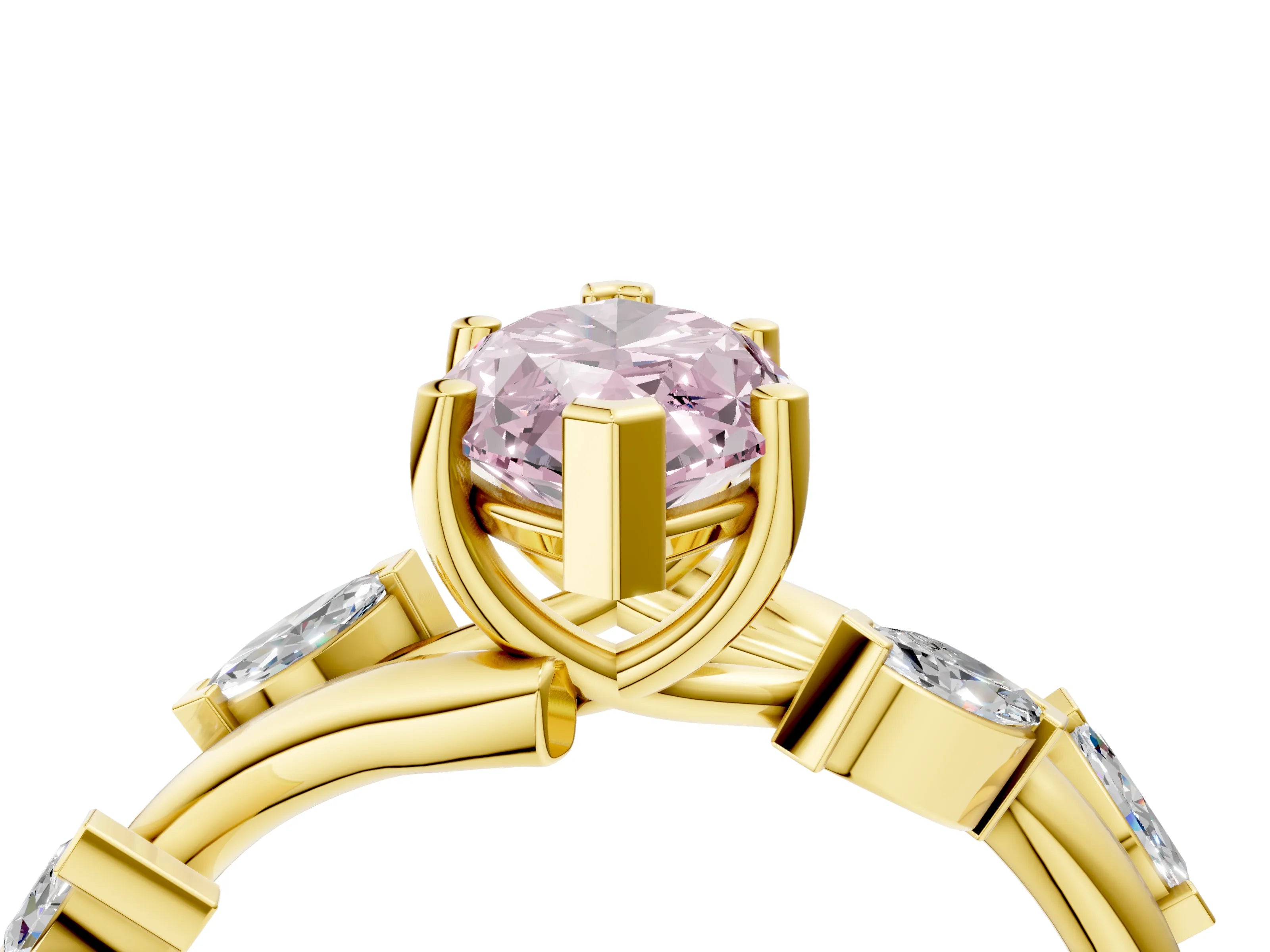 Yellow gold Fancy Pink Marquise Cut Solitaire Twisted Band Marquise Accent Prong Setting Ring_4