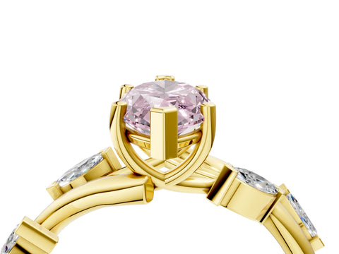Yellow gold Fancy Pink Marquise Cut Solitaire Twisted Band Marquise Accent Prong Setting Ring_4