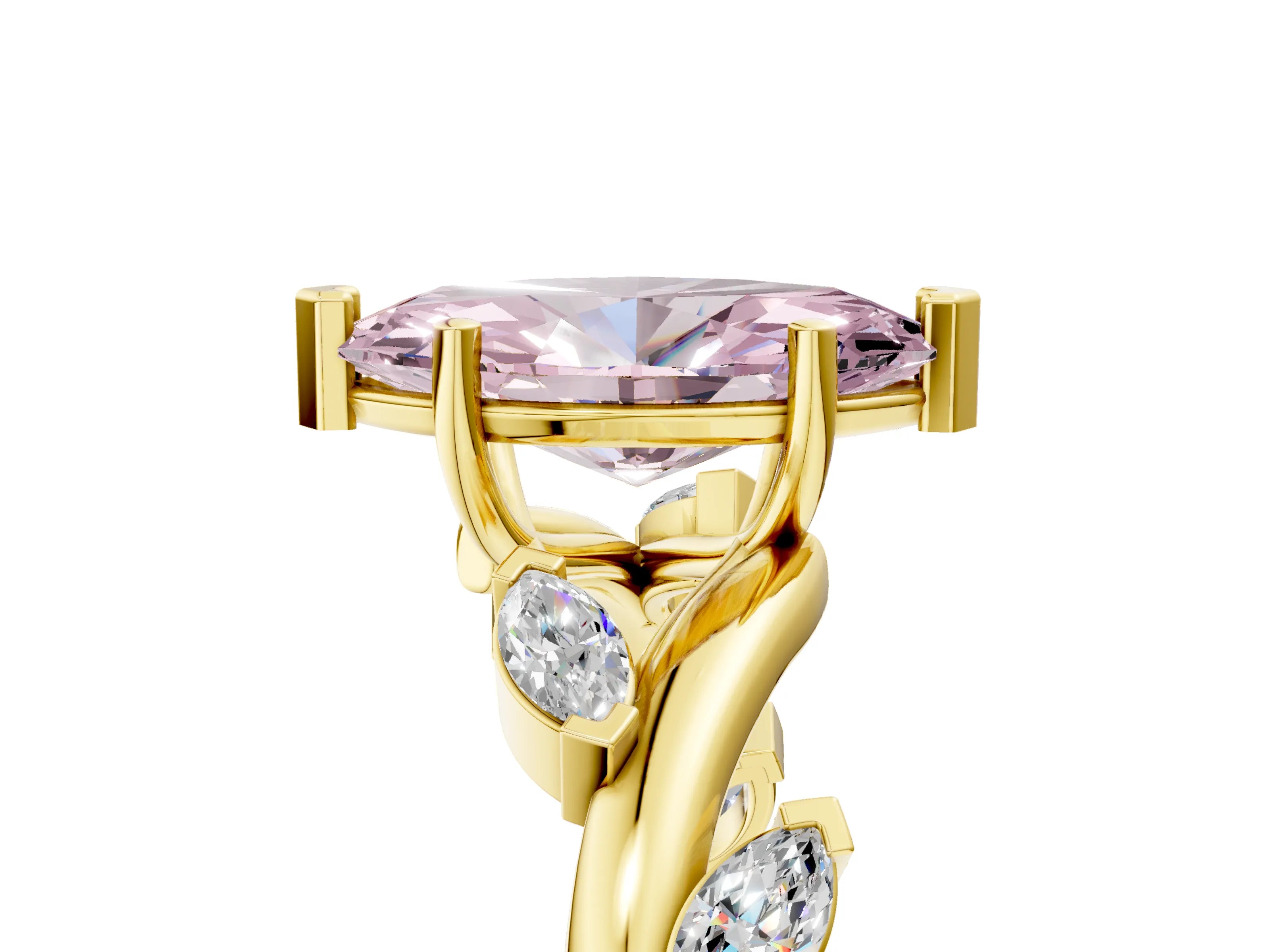 Yellow gold Fancy Pink Marquise Cut Solitaire Twisted Band Marquise Accent Prong Setting Ring_5