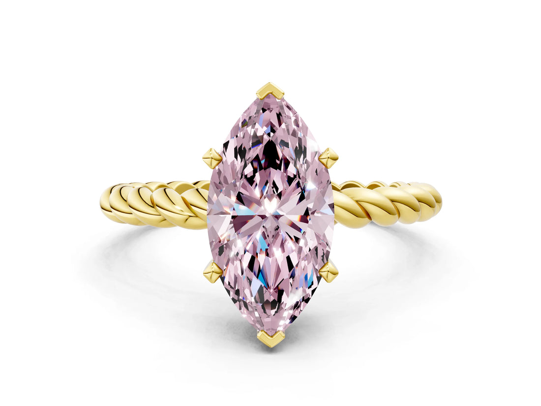 Yellow gold Fancy Pink Marquise  Cut Solitaire Twisted Band with Four-Prong Setting_100