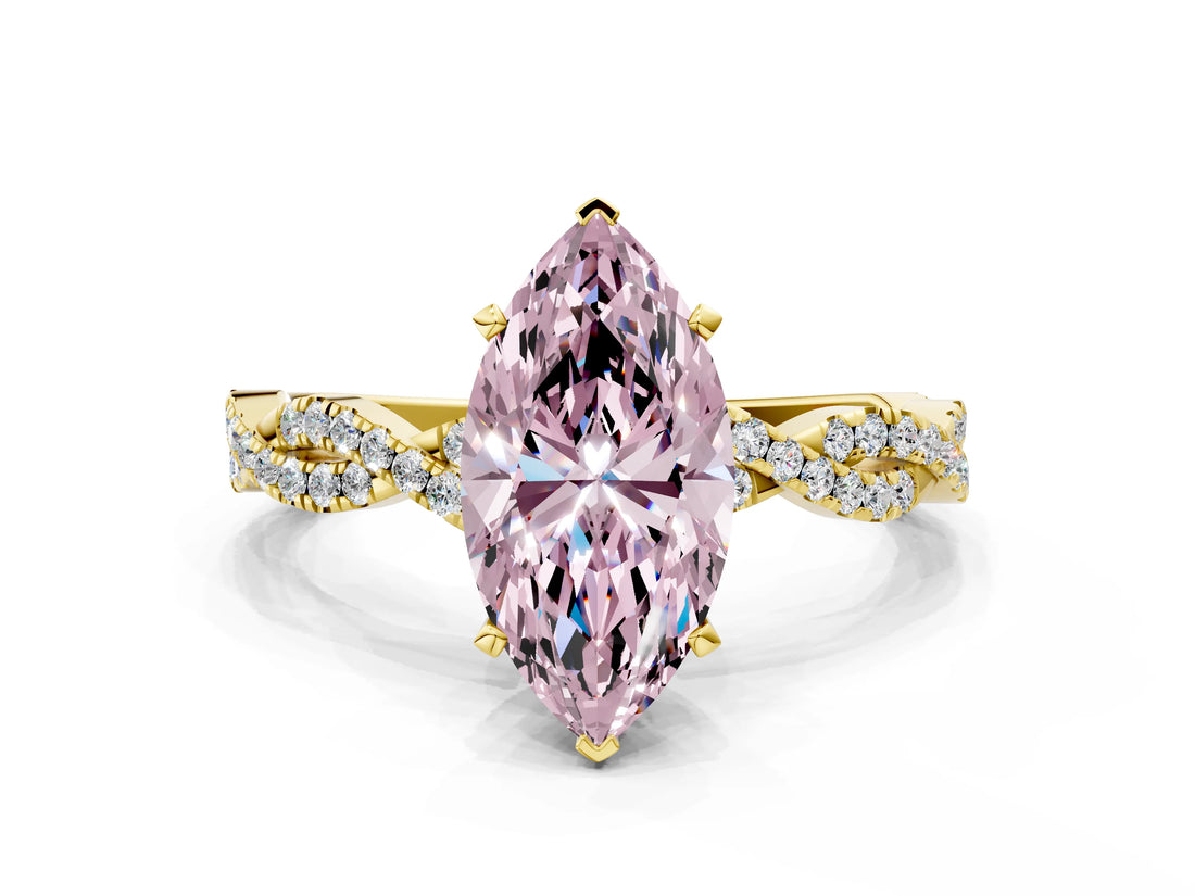 Yellow gold Fancy Pink Marquise Cut Solitaire Twisted Pave Band with Four-Prong Setting_15