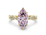 Yellow gold Fancy Pink Marquise Cut Solitaire Twisted Pave Band with Four-Prong Setting_15