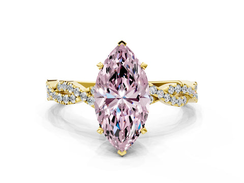 Yellow gold Fancy Pink Marquise Cut Solitaire Twisted Pave Band with Four-Prong Setting_15