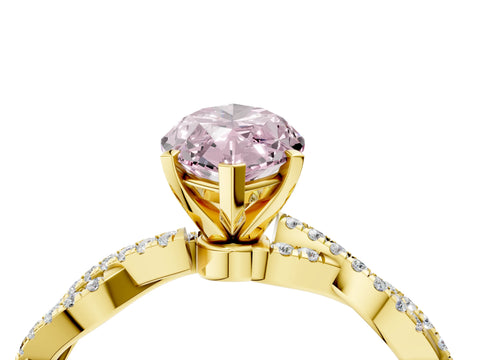 Yellow gold Fancy Pink Marquise Cut Solitaire Twisted Pave Band with Four-Prong Setting_19