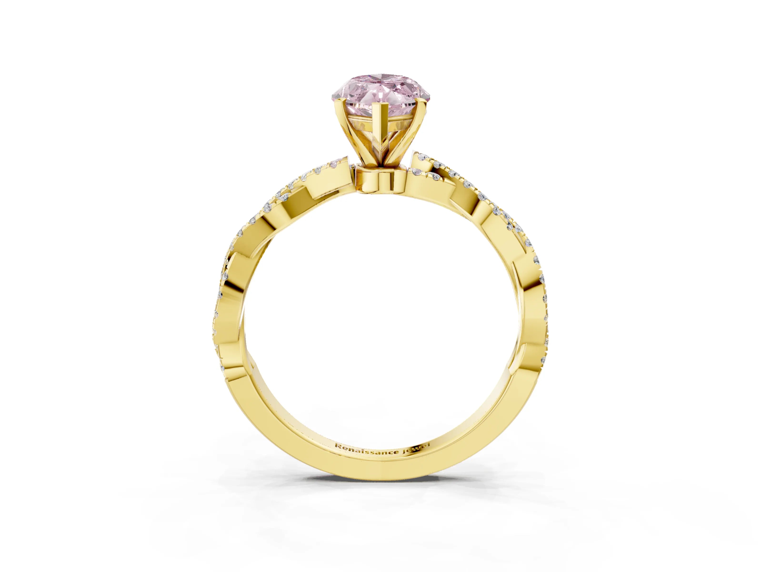Yellow gold Fancy Pink Marquise Cut Solitaire Twisted Pave Band with Four-Prong Setting_6
