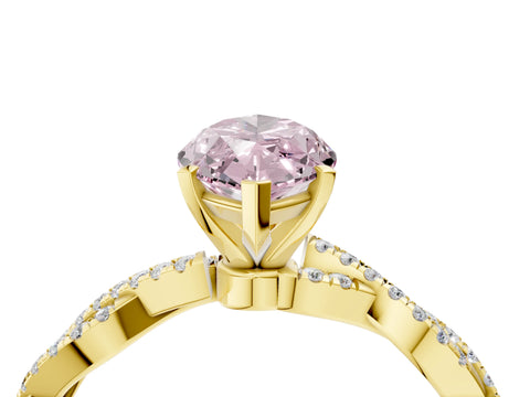 Yellow gold Fancy Pink Marquise Cut Solitaire Twisted Pave Band with Four-Prong Setting_7
