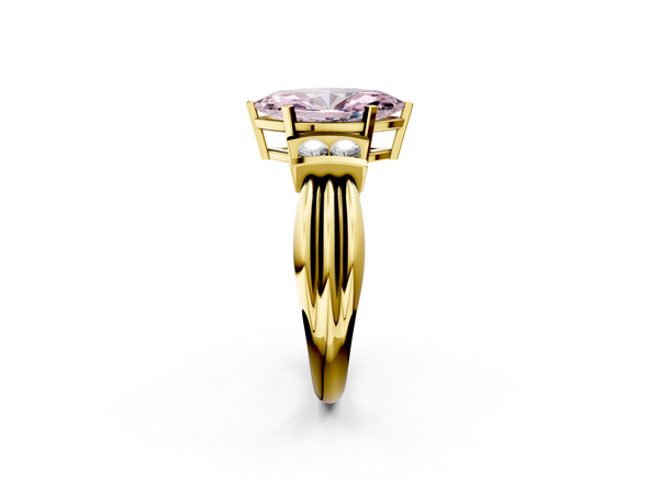 Yellow gold Fancy Pink Marquise  Cut Three-Stone Channel Set Ring with Bar Prongs