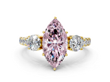 Yellow gold Fancy Pink Marquise  Cut Three-Stone Diamond Pave Band with Prong Setting_90