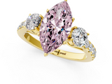 Yellow gold Fancy Pink Marquise  Cut Three-Stone Diamond Pave Band with Prong Setting_91
