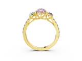 Yellow gold Fancy Pink Marquise  Cut Three-Stone Diamond Pave Band with Prong Setting_93