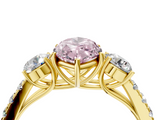Yellow gold Fancy Pink Marquise  Cut Three-Stone Diamond Pave Band with Prong Setting_94