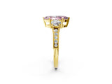 Yellow gold Fancy Pink Marquise Cut Three-Stone Diamond Ring with Pavé Band and Four-Prong Setting_2