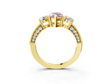 Yellow gold Fancy Pink Marquise Cut Three-Stone Diamond Ring with Pavé Band and Four-Prong Setting_3