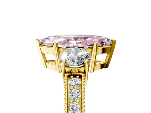 Yellow gold Fancy Pink Marquise Cut Three-Stone Diamond Ring with Pavé Band and Four-Prong Setting_5