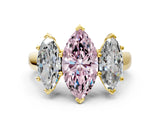 Yellow gold Fancy Pink Marquise Cut Three-Stone Diamond Ring with Prong Setting on a Classic Band_12