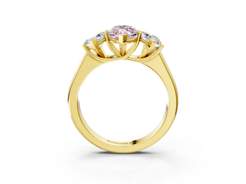 Yellow gold Fancy Pink Marquise Cut Three-Stone Diamond Ring with Prong Setting on a Classic Band_3