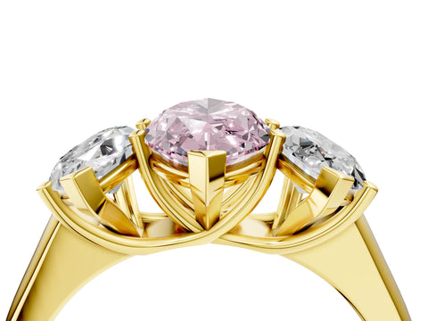 Yellow gold Fancy Pink Marquise Cut Three-Stone Diamond Ring with Prong Setting on a Classic Band_4