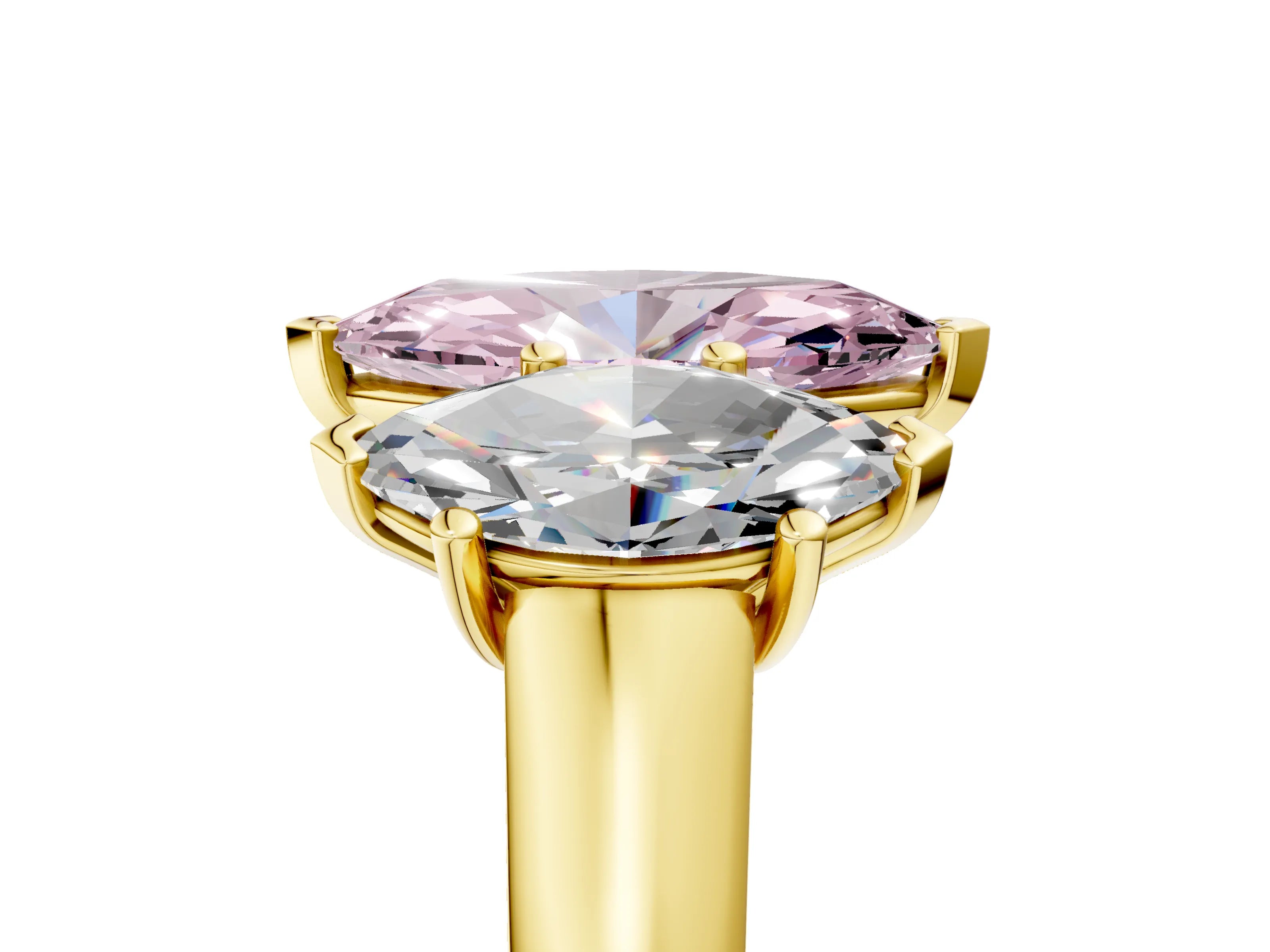 Yellow gold Fancy Pink Marquise Cut Three-Stone Diamond Ring with Prong Setting on a Classic Band_5