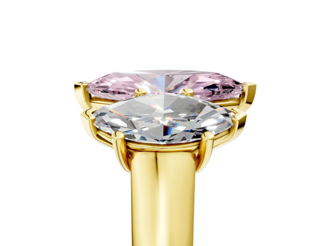 Yellow gold Fancy Pink Marquise Cut Three-Stone Diamond Ring with Prong Setting on a Classic Band_5