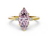 Yellow gold Fancy Pink Marquise  Cut Three-Stone Solitaire Ring with Round Accent Diamonds and Four-Prong Setting_19