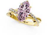 Yellow gold Fancy Pink Marquise  Cut Twist Band Solitaire Diamond Ring with Pavé Setting_4