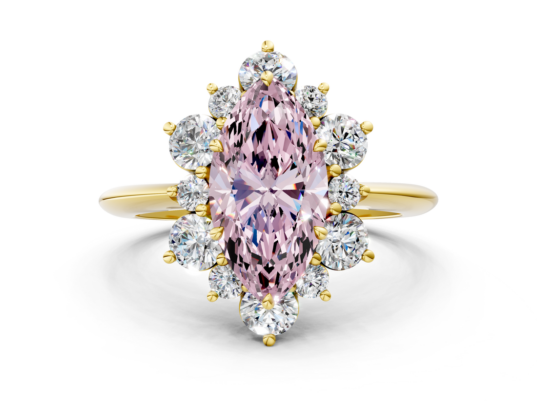 Yellow gold Fancy Pink Marquise  Diamond Cluster Halo Ring with Solitaire Band and Four-Prong Setting_20