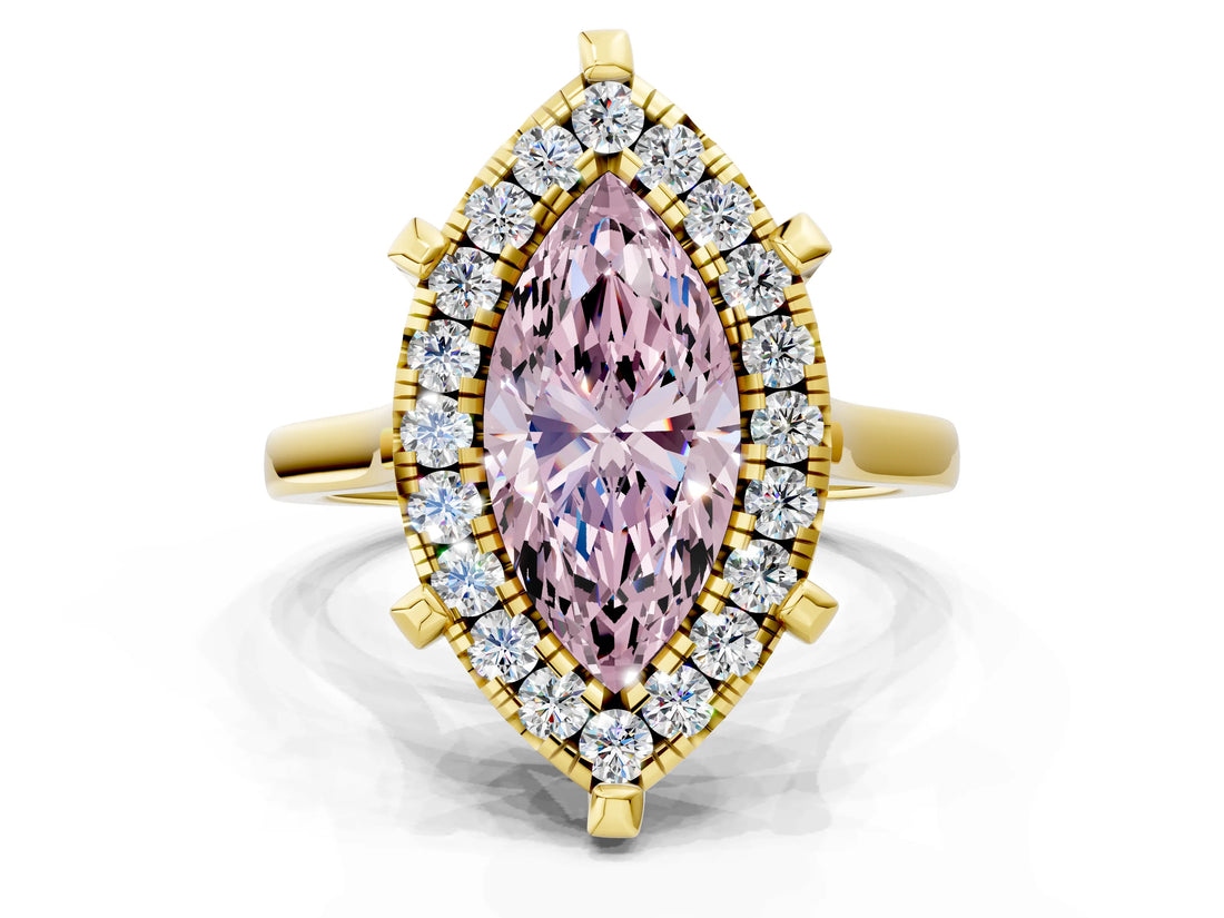 Yellow gold Fancy Pink Marquise  Diamond Cluster Halo Solitaire with Four-Prong Setting_78