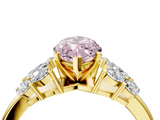 Yellow gold Fancy Pink Marquise  Diamond Cluster Leaf Design Ring with Prong Setting_73
