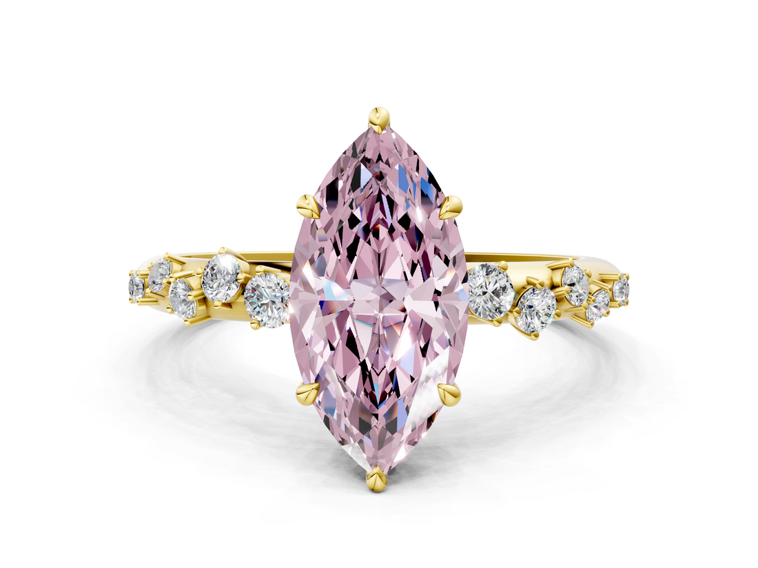 Yellow gold Fancy Pink Marquise  Diamond Cluster Prong-Set Solitaire Ring_39