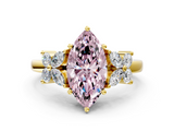 Yellow gold Fancy Pink Marquise  Diamond Floral Cluster Ring with Solitaire Band and Prong Setting_43
