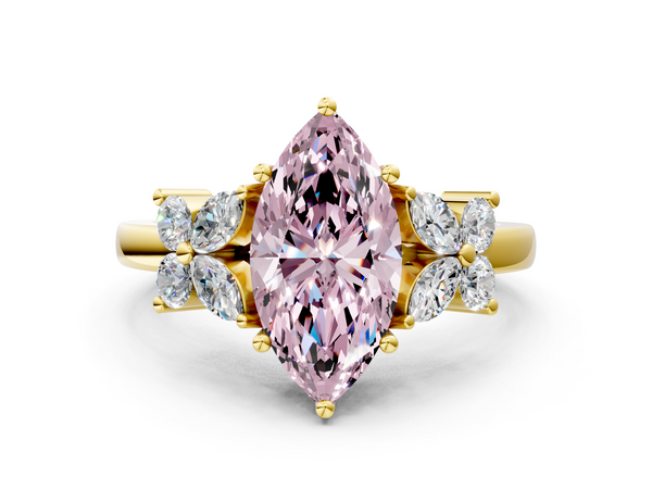 Yellow Gold Marquise Floral Cluster Engagement Ring Setting for Fancy Pink Center