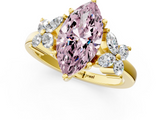 Yellow gold Fancy Pink Marquise  Diamond Floral Cluster Ring with Solitaire Band and Prong Setting_44
