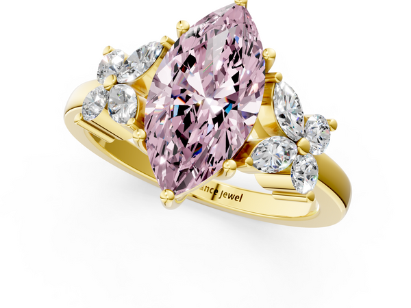Yellow Gold Marquise Floral Cluster Engagement Ring Setting for Fancy Pink Center