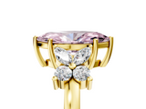 Yellow gold Fancy Pink Marquise  Diamond Floral Cluster Ring with Solitaire Band and Prong Setting_48