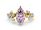 Yellow gold Fancy Pink Marquise  Diamond Floral Vine Solitaire Engagement Ring_2