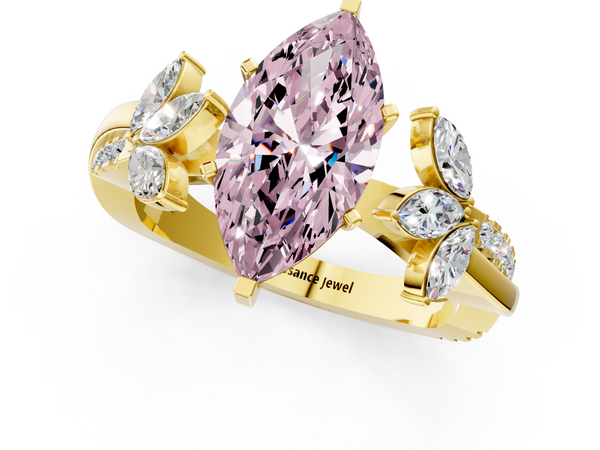 Yellow gold Fancy Pink Marquise  Diamond Floral Vine Solitaire Engagement Ring
