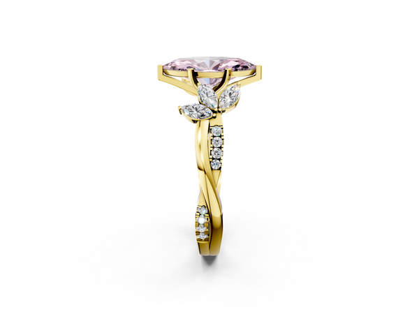 Yellow gold Fancy Pink Marquise  Diamond Floral Vine Solitaire Engagement Ring