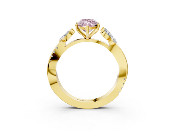 Yellow gold Fancy Pink Marquise  Diamond Floral Vine Solitaire Engagement Ring