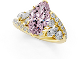 Yellow gold Fancy Pink Marquise  Diamond Halo Ring with Marquise and Pavé Band in Prong Setting_74