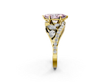 Yellow gold Fancy Pink Marquise  Diamond Halo Ring with Marquise and Pavé Band in Prong Setting_75
